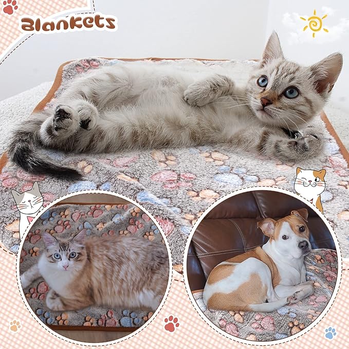 Tatuo 4 Pcs Dog Blanket for Pet Cat Blankets Indoor Puppy Teething Stuff Toys Paw Print Fleece Soft Blanket Sleep Mat for Guinea Pig Cage(Black,Midwest (24 x 47 Inch),Square)
