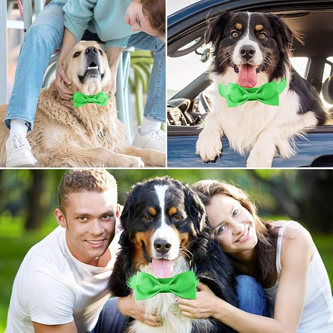Segarty Bow Tie for Dogs Neck Girth 16.5-21.3in, Adjustable Green Bowtie Collar Extra Large Dogs, Dog Necktie Tuxedo Comfortable Cotton Boy Pet Grooming Accessory for Formal Wedding Holiday Birthday