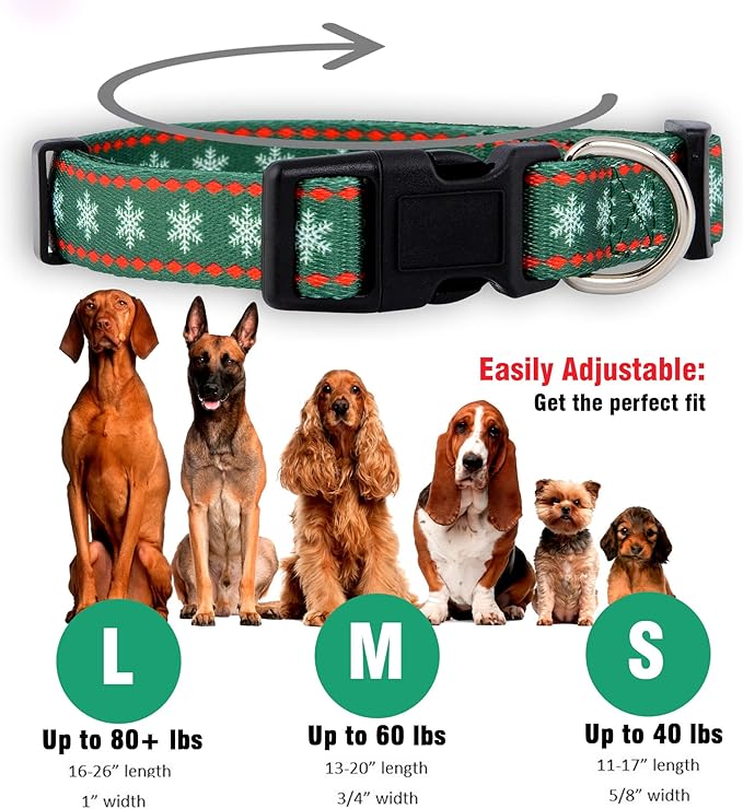 Native Pup Christmas Dog Collar- Winter Holiday Collars for Pets- Xmas Gift for Puppy- Santa, Reindeer, Snowman, Candy Cane, Red Green- Girl Boy- Small, Medium, Large Breeds (Green Snowflake, Small)