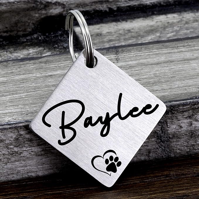 Ultra Joys Dog ID Tag, Custom Dog Tag Personalized Cat Tag, Pet ID Tag, Brushed Stainless Steel Diamond Dog Tag Silver Small