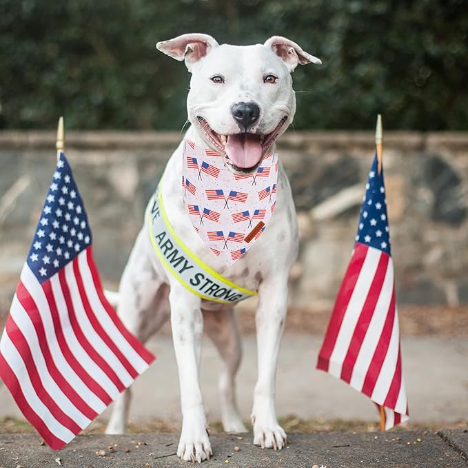 ADOGGYGO American Flag Dog Bandana 2 Pack, Reversible White Red USA Flag Pet Scarf Bib, Adjustable Fit 4th of July Bandanas for Medium Large Dogs Pets (Large)