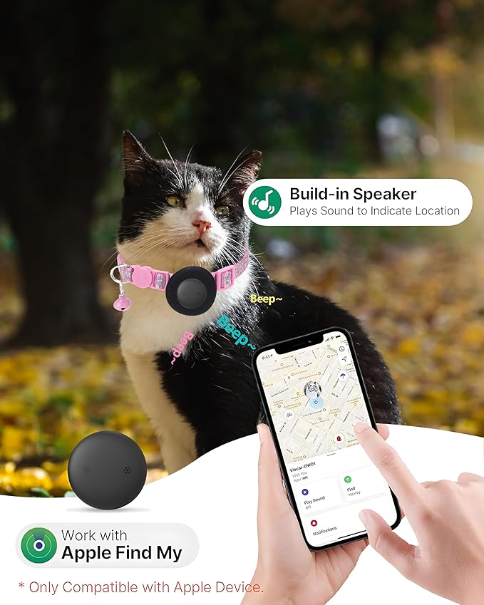 GPS Tracker for Cats, Mini GPS Pet Tracker, IPX8 Waterproof Cat Trackers,No Monthly Fee,Work with Apple Find My(iOS Only),Smart Trackers for Pets-Pink-4