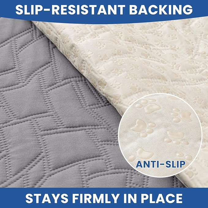 Waterproof Dog Blanket, Non-Slip Soft Pet Bed Cover, Couch Cover for Dogs Washable, Protects Sofa, Furniture, Crate, Car, Tear Resistant Leakproof Pet Blanket (82x82 Inch, Light Grey)