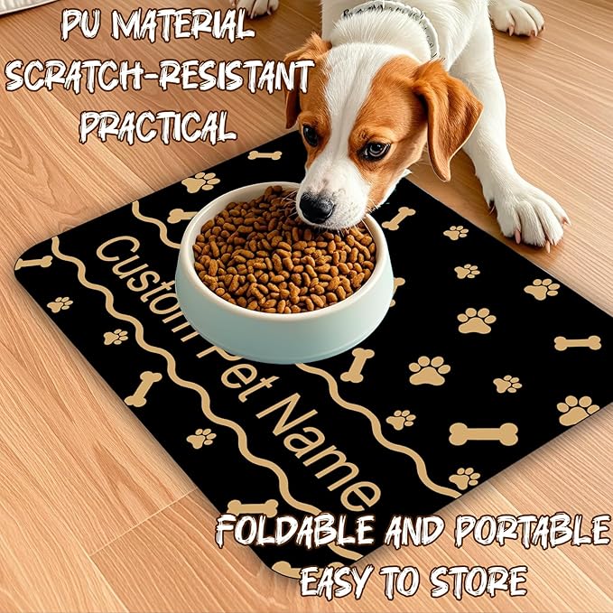 Personalized Dog Cat Food Mat Waterproof Non Slip Pet Bowl Name Mat Absorbent Quick Dry Custom Feeding Mat for Floors Dog Cat