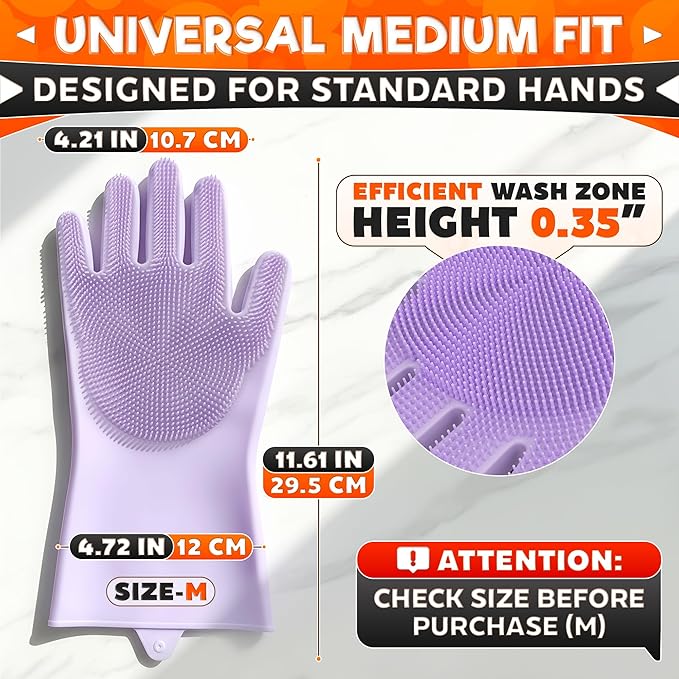 ALPENKOK Silicone Dish Gloves with Scrubbers – Thick Tear-Resistant Dishwashing Gloves – Long-Lasting | Household Use