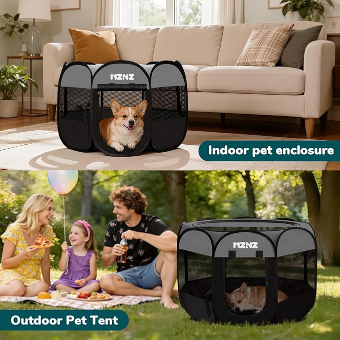 Dog Playpen, Portable Puppy Pet Crate Indoors for Small/Medium Dogs Cats Rabbits, Foldable Dog Cage Enclosure for Outdoor, Pop Up Dogs Tent Kennel with Carrying Case, Dark Grey