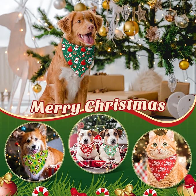 200 Pcs Dog Bandanas Bulk, Red & Green Triangle Dog Kerchiefs for Small Medium Large Dogs, Reusable Pet Scarves for Groomers, Pet Shops, Parties & Photo Props, 25 Styles