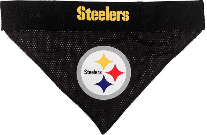 Pets First NFL DOG BANDANA - PITTSBURGH STEELERS REVERSIBLE PET BANDANA. 2 Sided Sports Bandana with a PREMIUM Embroidery TEAM LOGO, Small/Medium. - 2 Sizes & 32 NFL Teams available