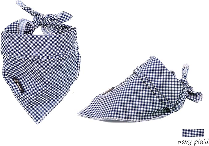 ARING PET Dog Bandanas, Navy Plaid Kerchief Triangle Bibs Scarf for Puppy Small Medium Large Boy Girl Dogs Cats-S