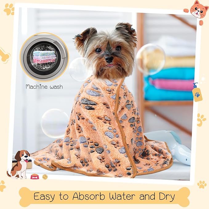 Tatuo 12 Pieces Puppy Blanket Warm Cat Dog Sleep Mat Pet Kitten Fleece Doggy Blankets with Cute Dog Paw Bone Star Elephant Patterns Printed Fluffy Blanket for Small Cat Puppy (41 x 30 Inch)