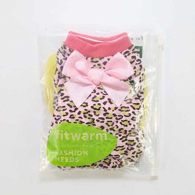 Fitwarm Leopard Dog Pajamas, Fleece Dog Clothes for Small Dogs Girl with Legs, Pet Onesie, Cat Outfit, Pink, XS