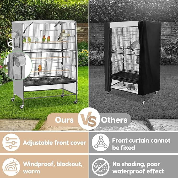 Bird Cage Cover, Large Birds Cage Covers for Night, Birds Cover for Cage with Adjustable Front Curtain, Blackout & Breathable Birdcage Covers for Parrot, Small Animals(Not Include Bird Cage)