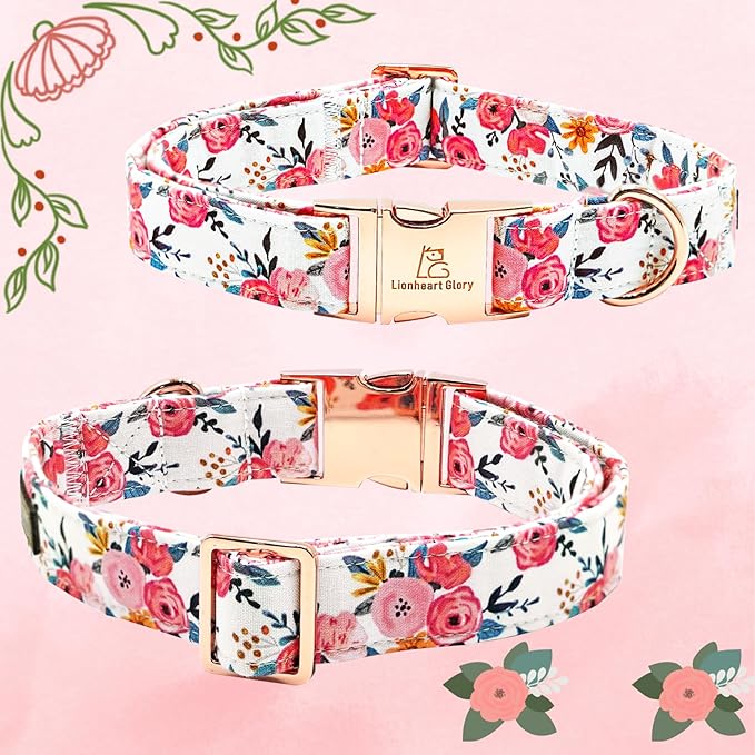 Lionheart glory Dog Collar Bow Collar Floral Dog Collar with Bow Tie Spring Summer Cute Collar Dog Boy or Girl Dog Collars Soft Durable Adjustable Dog Collars for Small Dogs