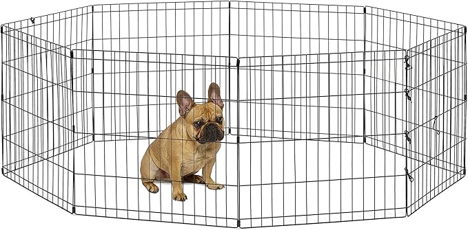 MidWest Homes for Pets Folding Metal Puppy / Dog Exercise Pen, Indoor/Outdoor Playpen with No Door, Provides 16 Sq Feet of Play Space, 24-Inches Tall, Black E-Coated