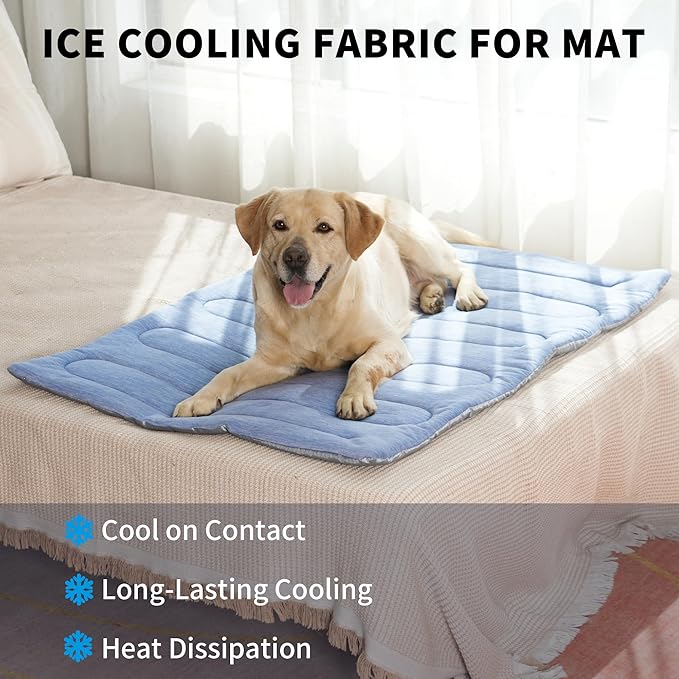 MARUNDA Dog Cooling Mat, No Need to Freeze Or Refrigerate This Cool Pet Pad Cat Mats- Keep Your Pet Cool, Machine Washable.(36" x 24" (L-Crate), Blue)