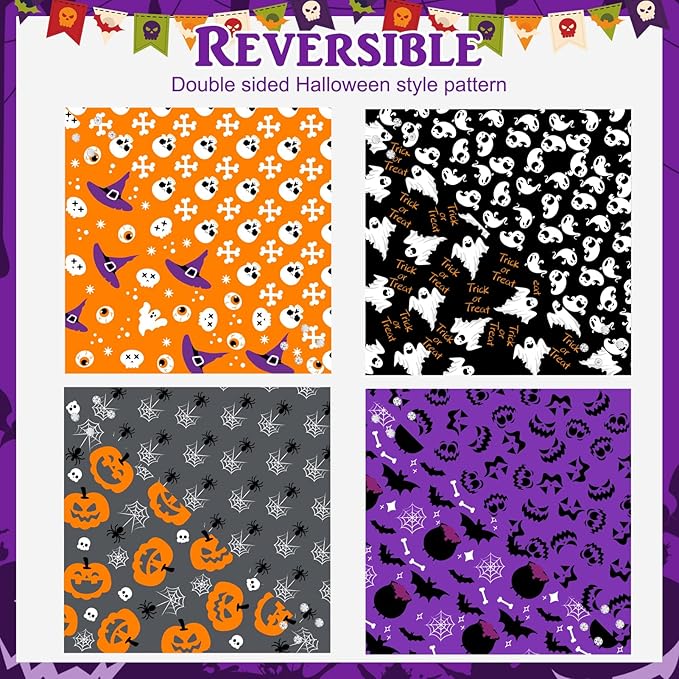 PAWCHIE Halloween Bandanas 4 Pack, Reversible Pumpkin Dog Scarf Bibs, Dog Holiday Costume Set with Two Adjustable Snaps, Multiple Halloween-Themed Patterns for Puppy, Cats, Pets