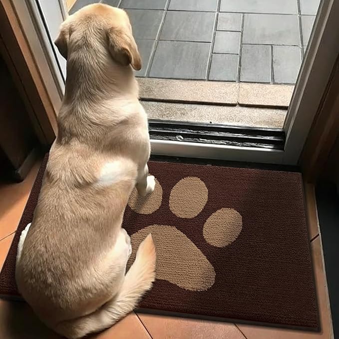 Buganda Dog Door Mat for Muddy Paws, Absorbent Dirt Trapper Non Slip Indoor Doormats, Washable Low-Profile Mat for Mud Dogs, Entryway Carpet for Inside Floor (30x20 Inches, Brown)
