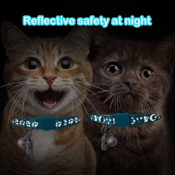 LLHK 2 Pack Breakaway Cat Collars & 2 Pcs Name Tags,Reflective Safety Kitten Collar with Bell,for Girl Boy Male Cats,Adjustable 7''-12'', Personalized ID Tag,Pet Supplies,Accessories