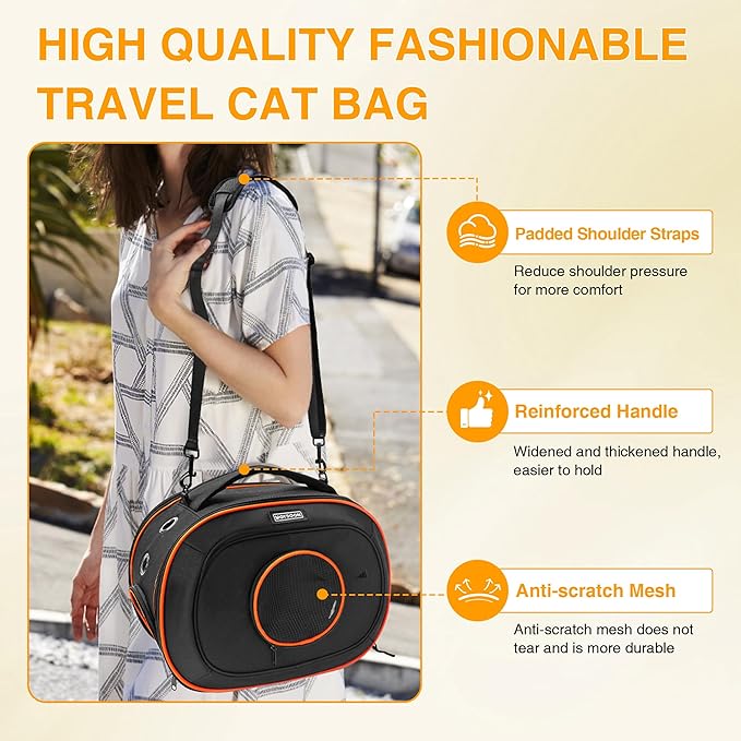 Airline Approved Cat Carrier 17" x 12.5" x 9", Fully Removable with Thick Double-Sided Padding, Breathable & Portable for Cats, Rabbits, Hamsters Under 12 lbs