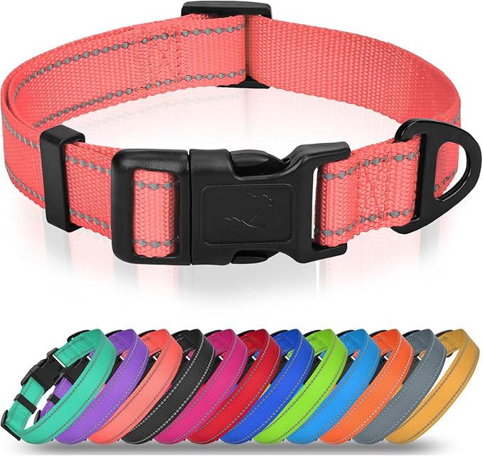 Joytale Large Dog Collar, Reflective and Adjustable Nylon Pet Collar with Quick-Release Buckle for Large Dogs, Pink, L
