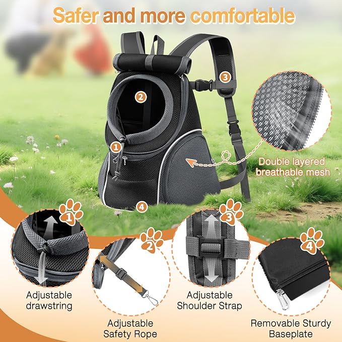 YUDODO Dog Front Carrier Backpack with Sunshade Hood, 2 Head-Out (Front & Side) Breathable Pet Carrier for Small Dog, Ventilated Doggy Backpack for Hiking Outdoor (Upgraded – Black, L)