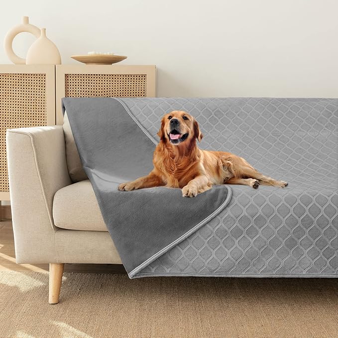 fuguitex Waterproof Dog Blanket Bed Cover Dog Crystal Velvet Moroccan Fuzzy Cozy Plush Pet Blanket Throw Blanket for Couch Sofa(52 * 82 inch, Light Grey+Grey)