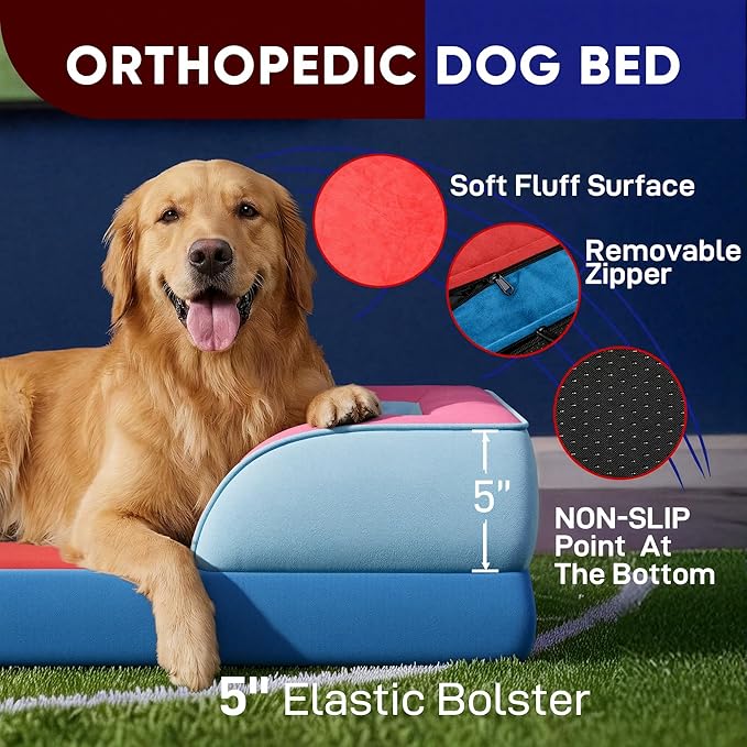 Comfort Expression Orthopedic Dog Bed for Large Dogs 36x27 Inch, Waterproof Egg Crate Foam Large Pet Bed with Removable Bolsters, Dog Couch with Washable Cover & Non-Slip Bottom, Atlanta