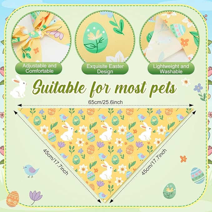 Weewooday 50 Pcs Easter Dog Bandanas Bulk with Bunny Rabbit Egg Carrot Pattern Soft Bibs Adjustable Triangle Pet Scarf Bowtie for Small Medium Large Costume Grooming(25.6 x 17.7 x 17.7 Inch)
