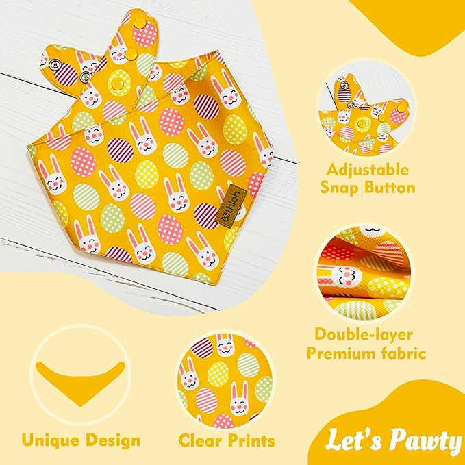 Easter Dog Bandanas with Snap Button, 2 Pack Reversible Spring Bandana for Boy & Girl, Premium Durable Fabric, Bunny and Egg Dog Scarf for Small Dogs (Small)