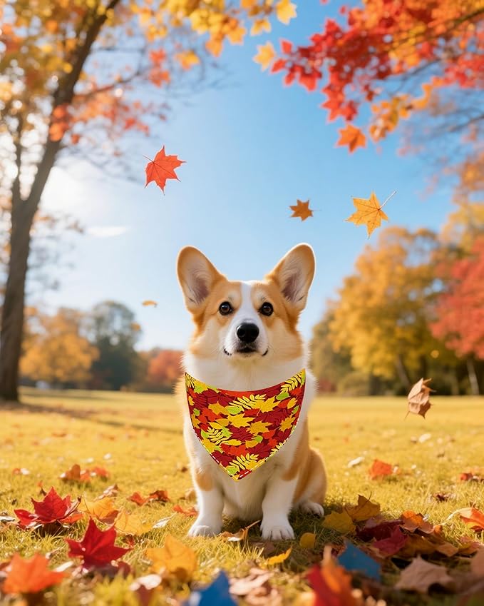 PET SHOW 50 Pack Fall Dog Bandanas Bulk Washable Thanksgiving Autumn Maple Leaves Scarves Puppy Pumpkin Triangle Bibs Kerchief Set Cats Girl Boy Grooming Accessories