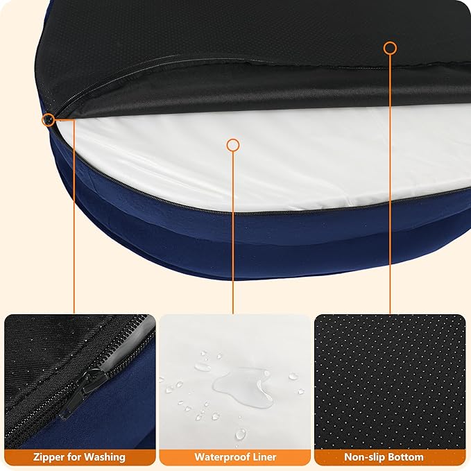 Dwanton Orthopedic Dog Bed for Large Dogs with Gel Memory Foam, Waterproof Dog Sofa, Washable Pet Bed with Four Sided Bolster Cushion, Removable Cover & Non-Slip Bottom, 42", Navy Blue