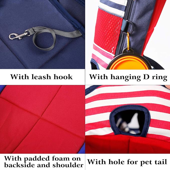 Lifeunion Legs Out Dog Carrier Backpack Hands-Free Adjustable Pet Travel Carrier for Small Medium Dogs Cats Motorcycle Hiking Walking (Red and Blue Stripes)