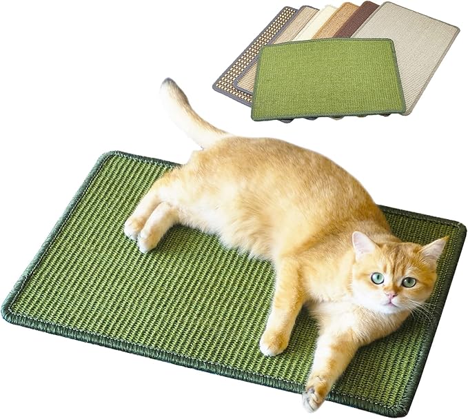 Cat Scratcher Mat, 23.6x15.7inch Natural Sisal Cat Scratchers for Indoor Cats with Velcro,Stick on Floor Cat Wall Scratcher,Horizontal Cat Scratch Mat Protect Furniture (Green Color)