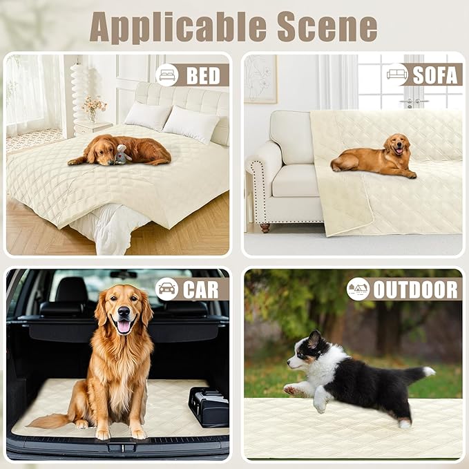 Smiry Waterproof Dog Bed Cover Blanket 40x50, Soft Reversible Pet Blanket, Washable Leakproof Cats Dogs Couch Cover for Sofa, Couch, Furniture, Beige/Beige