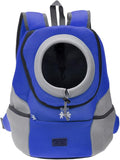 Mogoko Airline Approved Cat Dog Backpack, Puupy Pet Carrier Front Bag with Breathable Head Out Design and Double Mesh Padded Shoulder for Outdoor Travel Hiking (M, Blue)
