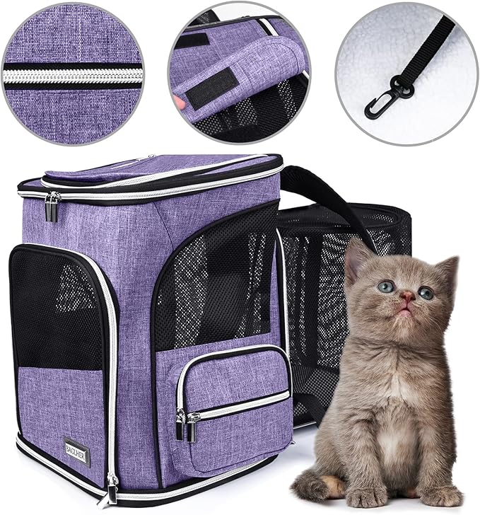BAGLHER Expandable Pet Carrier Backpack，Pet Backpack for Small Cats Puppies Dogs Bunny, Airline-Approved Ventilate Backpack for Travel, Hiking and Outdoor Use. Purple