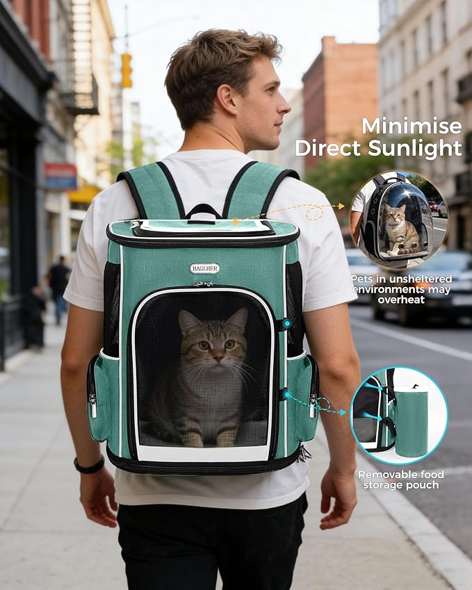 BAGLHER Expandable Cat Carrier Backpacks, Retractable Pet Carrier Backpack for Small Dogs & Cats with Breathable Mesh, Travel Bag Up to 18 Lbs for Hiking Camping Outdoor - Green
