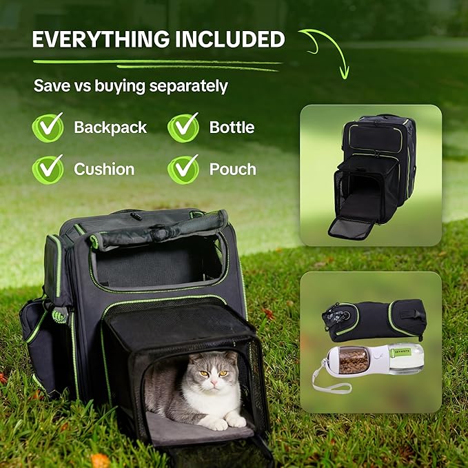 Cat Carrier Backpack for Travel & Car, 3-in-1 Expandable Cat & Small Dog Backpack Carrier up to 25 lbs, Breathable & Waterproof Pet Carrier