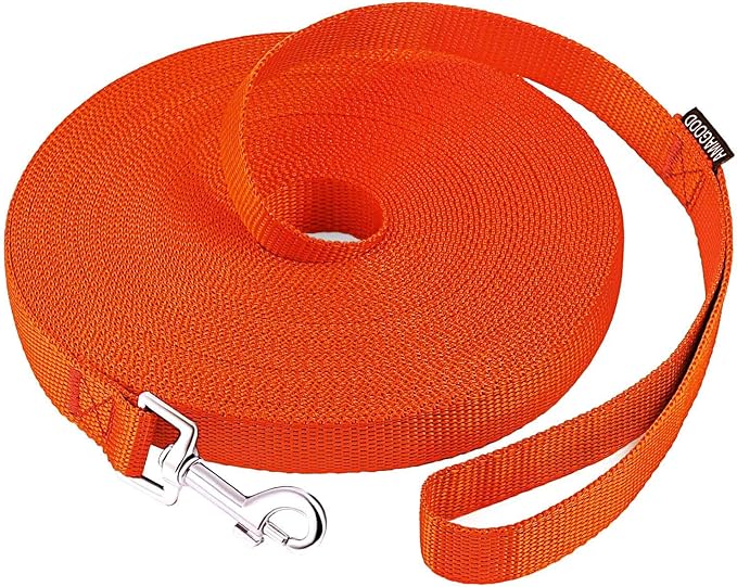 AmaGood Dog/Puppy Obedience Recall Training Agility Lead-15 ft 20 ft 30 ft 50 ft Long Leash-for Dog Training,Tie Out,Play,Safety,Camping (50feet, Orange)