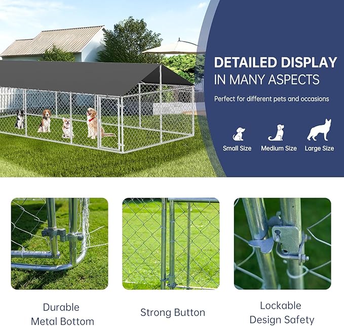 Petonly Outdoor Dog Enclosure Heavy Duty Dog Kennel House Mesh Dog Big Cage Pet Kennel Steel Fence with Secure Lock(236”x 118”)