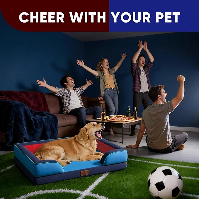 Comfort Expression Orthopedic Dog Bed for Extra Large Dogs 42x30 Inch, Waterproof Egg Crate Foam XL Pet Bed with Removable Bolsters, Dog Couch with Washable Cover & Non-Slip Bottom, Philadelphia