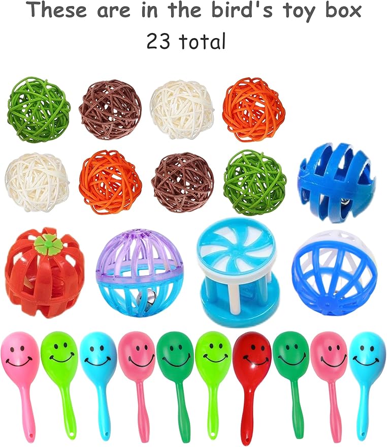 23-Piece Bird Toy Set with Long-Lasting Bells and Sturdy Vine Balls, Safe and Non-Toxic, Ideal for Parrots and Parakeets