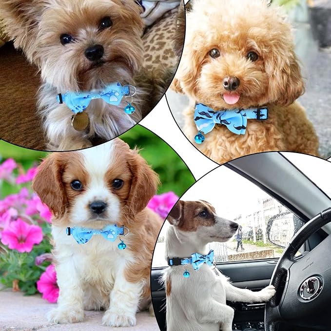 2 Pack Kitten Collar with Bell Breakaway Cat Collars with Removable Bow Tie Safety Buckle Kitten Collars 7.8-12 Inch Adjustable Pet Collar for Boy Cats (Blue)