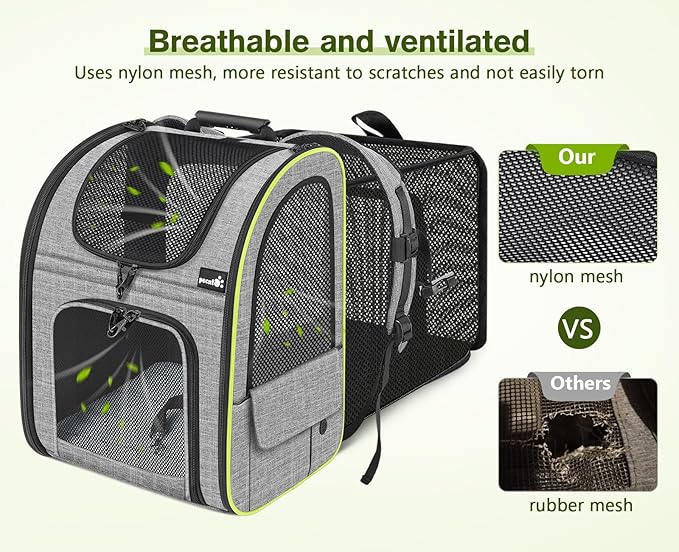 Pecute Cat Backpack Carrier XL, Expandable Pet Backpack Curtain Design for Cats Dogs Up to 15lbs, with 4-Side Breathable Mesh, Multi-Entry & Lockable Zippers for Travel, Hiking, Camping - Hands Free