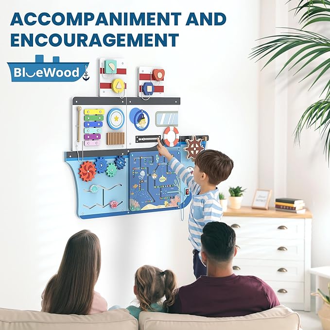 BlueWood Wooden Wall Busy Board Panels, Toddler Learning Activity Center, Montessori Philosophy Sensory, Educational Toys, Conducive to All-Round Development - Ship