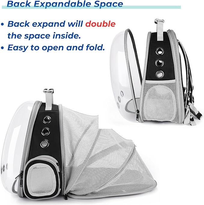 Lollimeow Cat Carrier Backpack, Expandable Bubble Pet Carrier for Cats and Small Dogs, Airline Approved Travel Backpack for Hiking, Walking & Outdoor Adventures - Supports up to 14 lbs