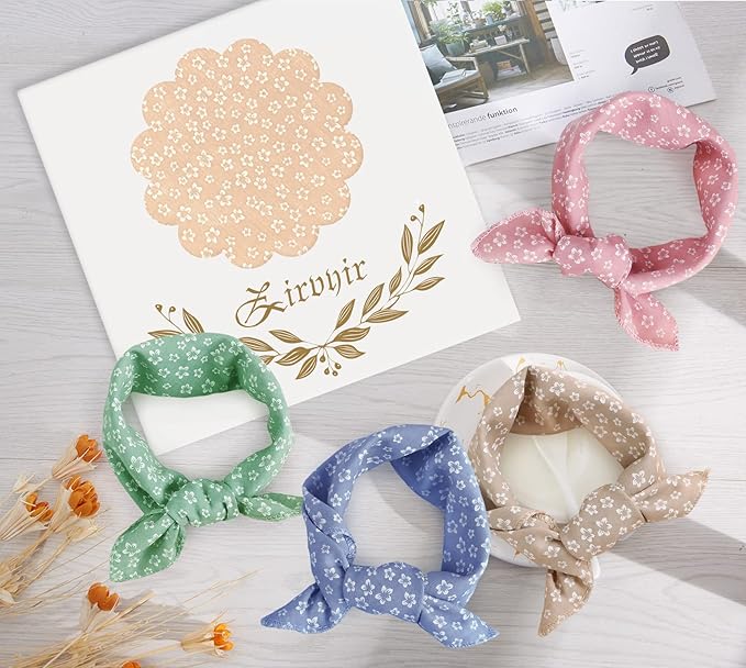 4PCS Spring Dog Bandanas Cat Birthday Cute Soft Cotton Puppy Scarfs Washable Daily Handkerchief Pink Green Blue Khaki Comfortable Gifts, Adjustable Accessories for Small Medium Large Girl Boy Pup Pet