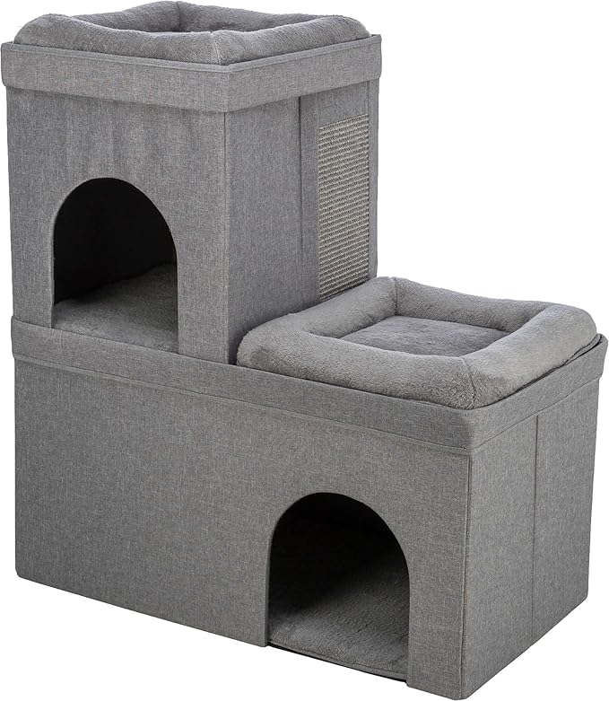 TRIXIE Double Crazy Cube Stackable Cat Condo with Sisal Scratching Surface & Reversible Plush Cushions, Tool-Free Assembly, Collapsible Modular Indoor Cat Furniture for Home Use, Supports up to 35 lbs
