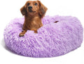 Calming Dog Bed for Medium Dogs Washable Donut 30 inches Anti-Slip Pet Bed,Round Fluffy Plush Faux Fur Cat Bed,Fits up to 45 lbs Pets,Purple