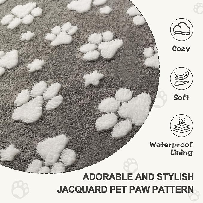 Waterproof Blanket for Dog Cat or Adult, Cute 3D Textured Paw Dog Blanket for Bed Couch Sofa, Soft Liquid Pee Proof Pet Furniture Protector, 60"x80", Grey